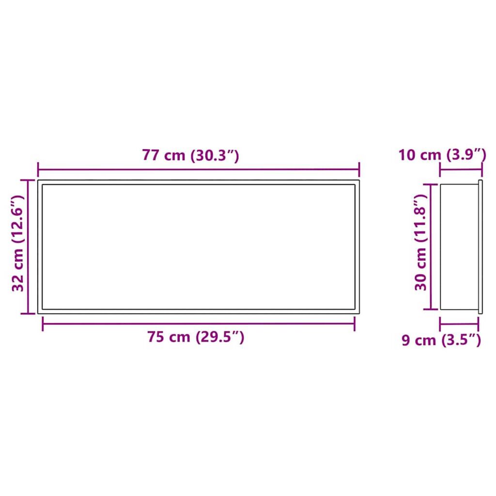 vidaXL Νίτσα Μπάνιου Μαύρο 75 x 30 x 9.5 εκ. Ανοξείδωτο ατσάλι