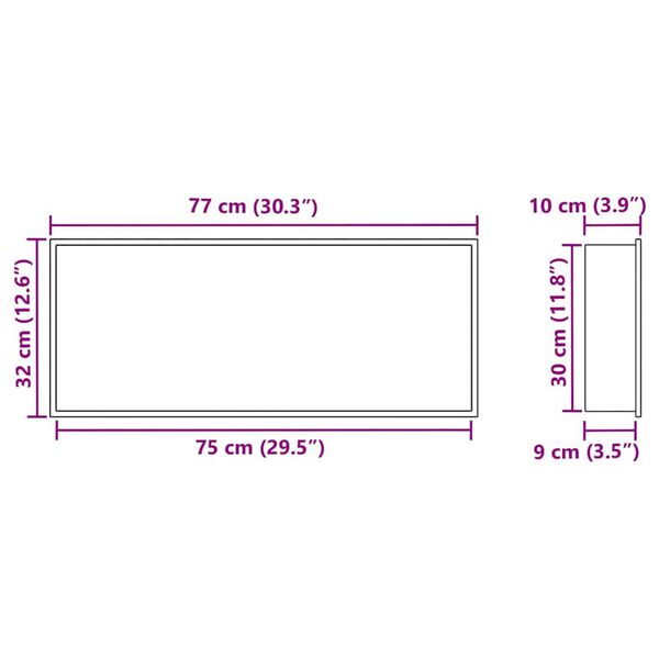 vidaXL Νίτσα Μπάνιου Μαύρο 75 x 30 x 9.5 εκ. Ανοξείδωτο ατσάλι