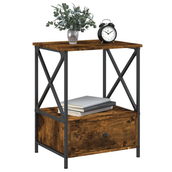 vidaXL Κομοδίνο Καπνιστή Δρυς 50 x 41 x 65 εκ. από Επεξεργασμένο Ξύλο