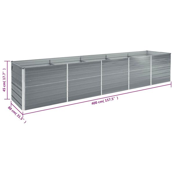 vidaXL Ζαρντινιέρα Υπερυψωμένη Γκρι 400x80x45 εκ. Γαλβαν. Χάλυβας