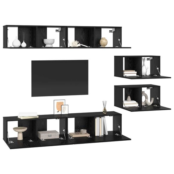 vidaXL Σετ επίπλου τηλεόρασης 6 pcs Μαύρη Οξυά 80 x 30 x 30.5 εκ Small