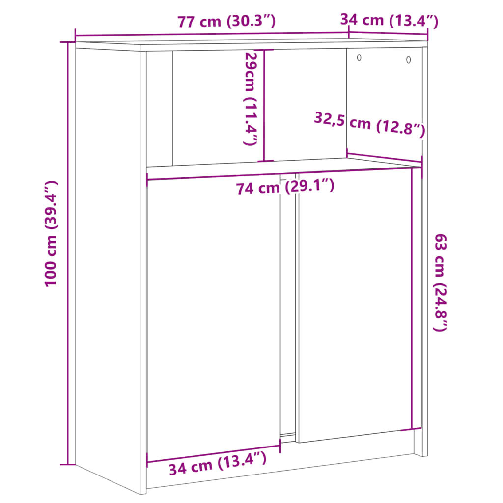 vidaXL Ντουλάπι με Φώτα LED Δρυς 77x34x100 εκ. Επεξεργασμένο Ξύλο