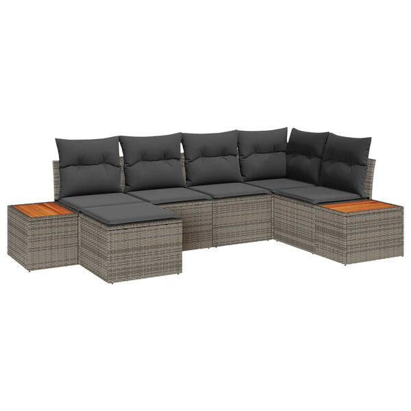 vidaXL Σετ Καναπέ Κήπου με μαξιλάρι 6 pcs Γκρι Πολυ ράταν