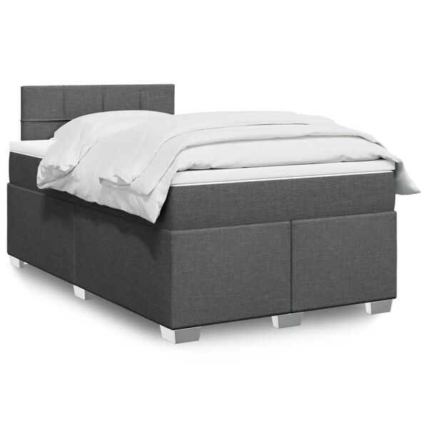 vidaXL Κρεβάτι Boxspring με Στρώμα Σκούρο Γκρι 120x190 εκ Υφασμάτινο