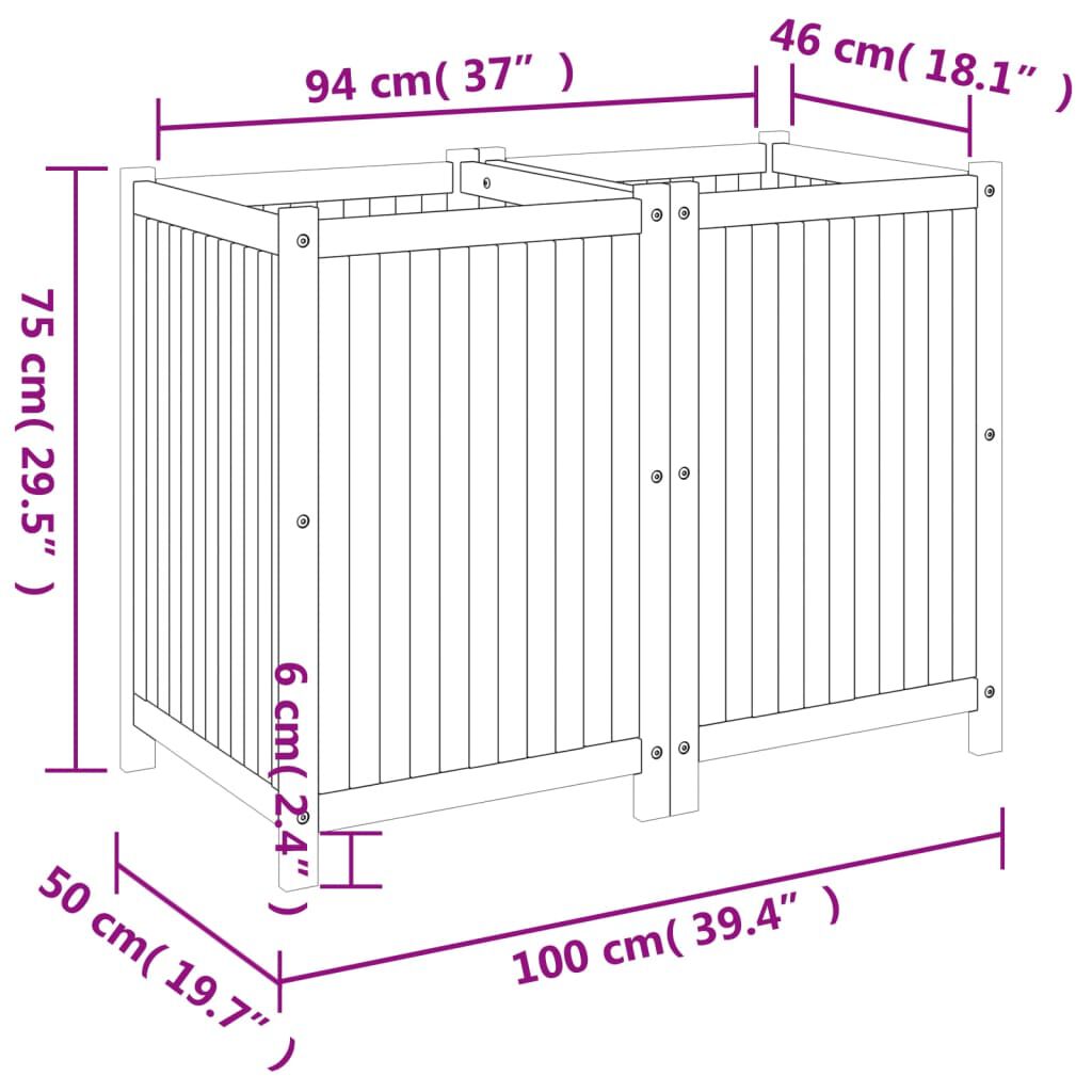 vidaXL Ζαρντινιέρα Κήπου με Επένδυση 100x50x75 εκ. Μασίφ Ξύλο Ακακίας