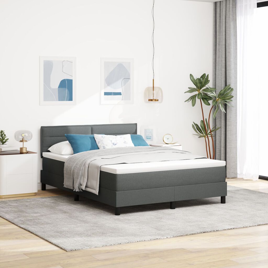 vidaXL Σκούρο Γκρι Κρεβάτι με Μοχλό και Στρώμα 140x200 εκ. Ύφασμα