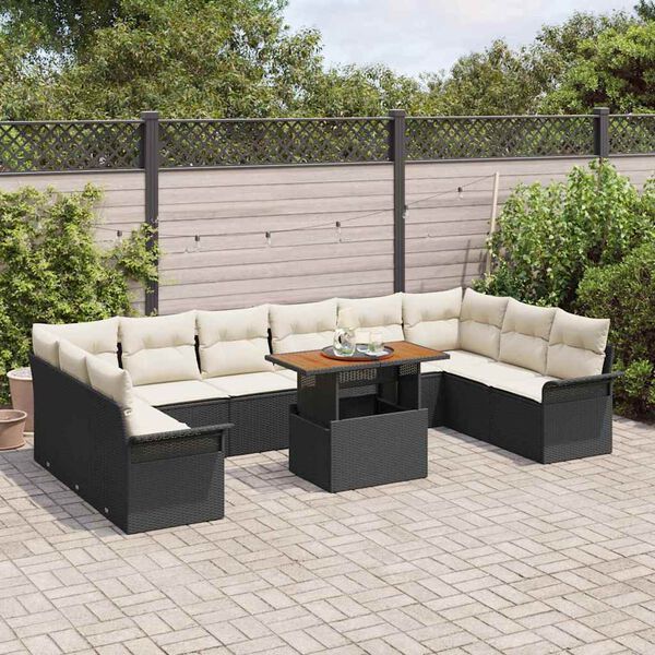 vidaXL Σετ Καναπέ Κήπου 11 pcs Μαύρο και κρεμ 100 x 55 x 73 εκ