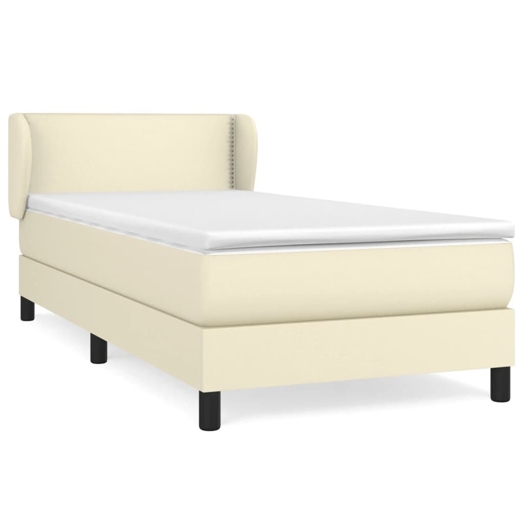 vidaXL Κρεβάτι Boxspring με Στρώμα Κρεμ 100x200εκ. από Συνθετικό Δέρμα