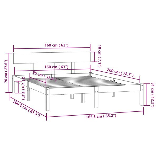 vidaXL Πλαίσιο Κρεβατιού Μαύρο 160 x 200 εκ. από Μασίφ Ξύλο Πεύκου