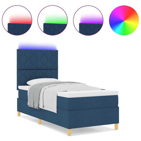 vidaXL Κρεβάτι με ελατήρια με στρώμα Μπλε 90 x 190 cm ύφασμα