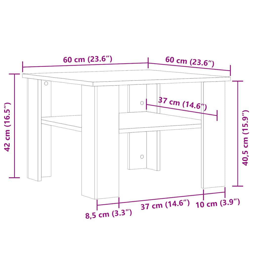 vidaXL Τραπεζάκι σαλονιού παλιό ξύλο 60x60x42 cm Ξύλο μηχανής