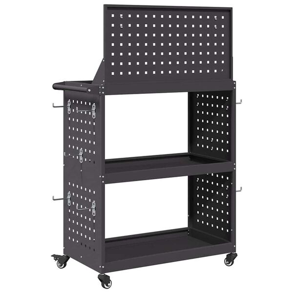 vidaXL Καρότσι εργαλείων με ράφι Μαύρο 65 x 35 x 111 εκ Κρύα χάλυβας