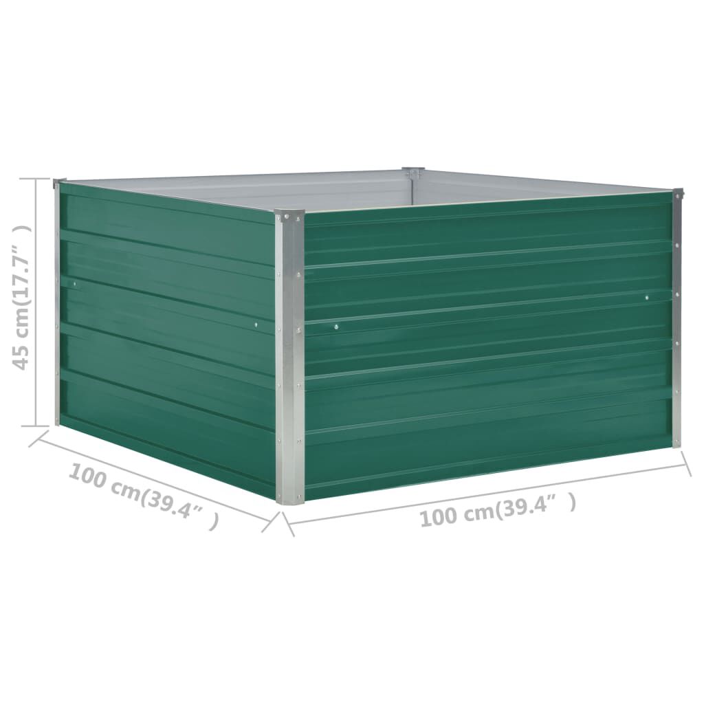 vidaXL Ζαρντινιέρα Ψηλή Πράσινη 100x100x45 εκ. Γαλβανισμένος Χάλυβας