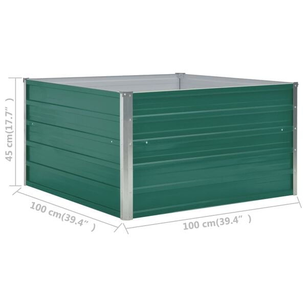 vidaXL Ζαρντινιέρα Ψηλή Πράσινη 100x100x45 εκ. Γαλβανισμένος Χάλυβας