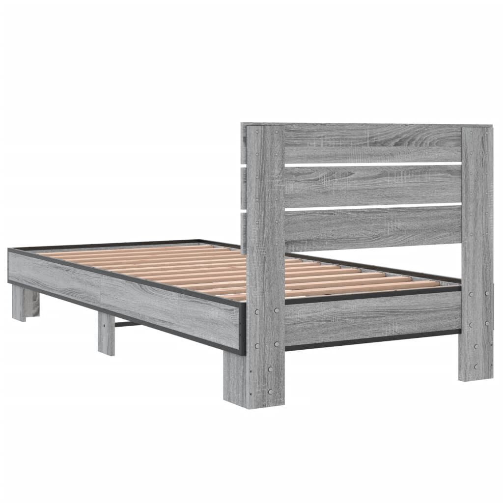 vidaXL Πλαίσιο Κρεβατιού Γκρι Sonoma 90x200 εκ. Επεξ. Ξύλο & Μέταλλο