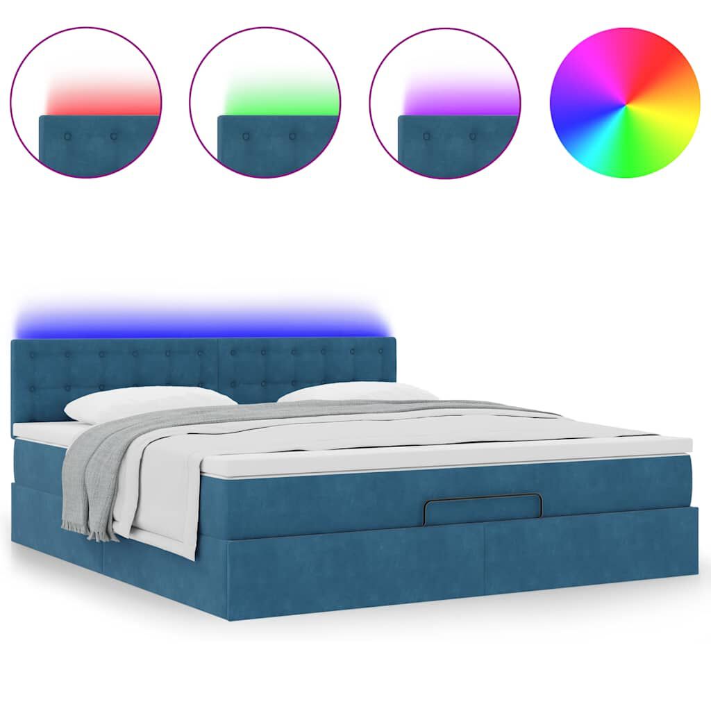 vidaXL Οθωμανικό κρεβάτι με στρώμα & LEDs Σκούρο μπλε 180x200cm Velvet