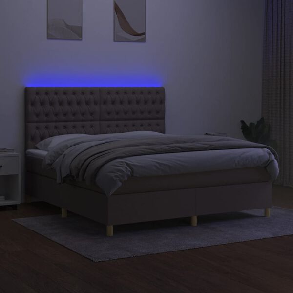 vidaXL &Kappa;&rho;&epsilon;&beta;ά&tau;&iota; Boxspring &mu;&epsilon; &Sigma;&tau;&rho;ώ&mu;&alpha; & LED Taupe 180x200 &epsilon;&kappa;. &Upsilon;&phi;&alpha;&sigma;&mu;ά&tau;&iota;&nu;&omicron;