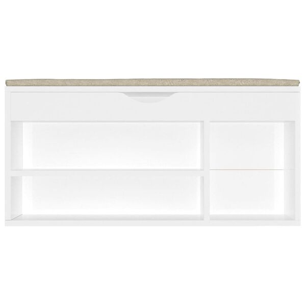 vidaXL Παπουτσοθήκη Γυαλ. Λευκή 104x30x49εκ. Επεξ. Ξύλο με Μαξιλάρι
