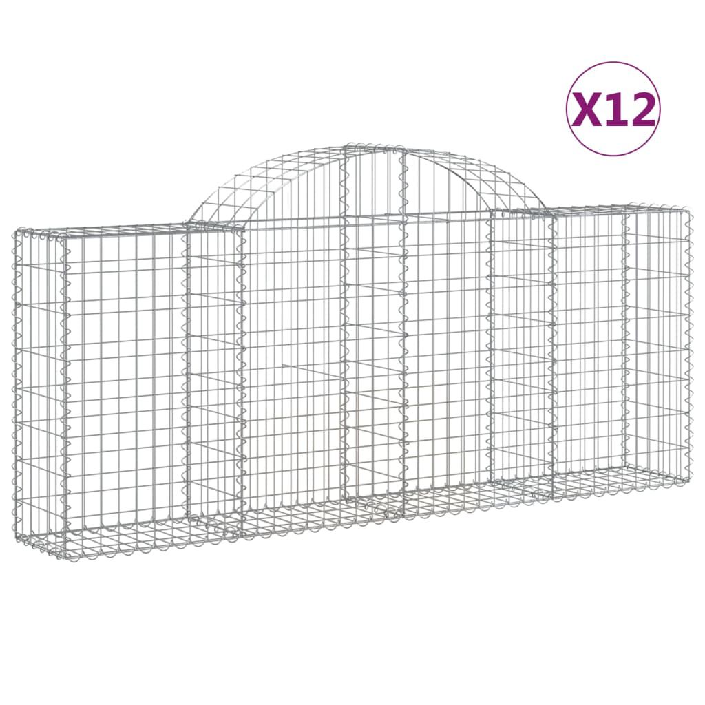 vidaXL Συρματοκιβώτια Τοξωτά 12 τεμ. 200x30x80/100 εκ. Γαλβαν. Ατσάλι