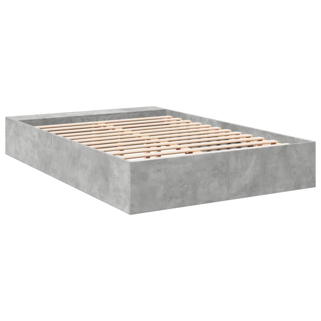 vidaXL Πλαίσιο Κρεβατιού Γκρι Σκυροδέματος 135x190 εκ. Επεξεργ. Ξύλο