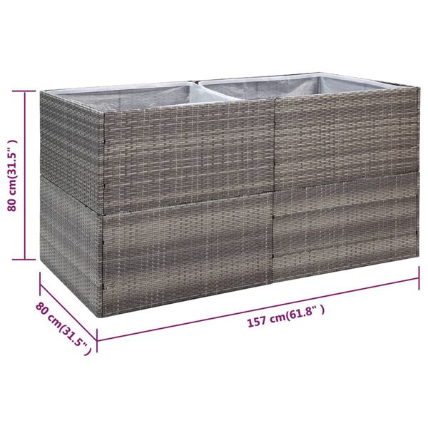 vidaXL Ζαρντινιέρα Κήπου Γκρι 157 x 80 x 80 εκ. από Συνθετικό Ρατάν