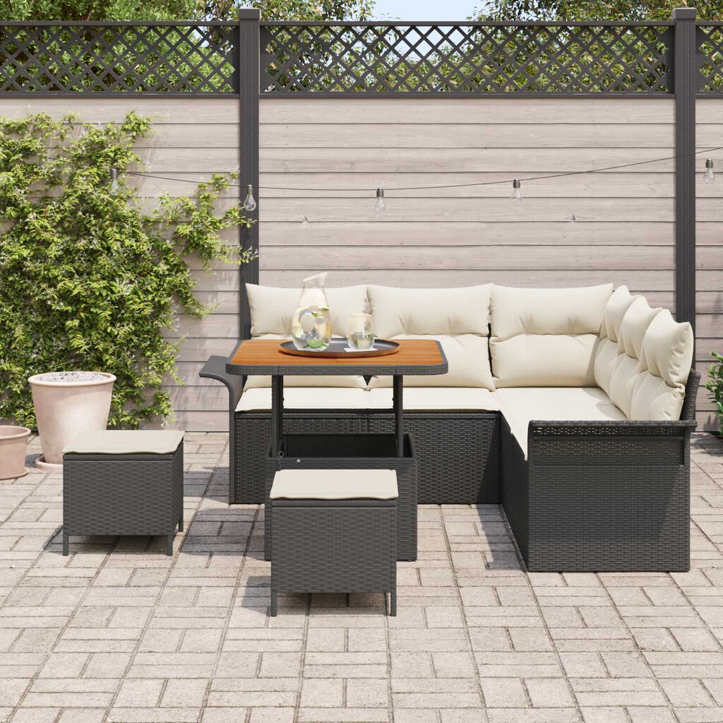 vidaXL Σετ Καναπέ Κήπου Ρυθμιζόμενο ύψος 8 pcs Μαύρο συνθετικό ρατάν