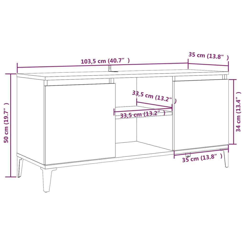 vidaXL Έπιπλο Τηλεόρασης Καφέ Δρυς 103,5x35x50 εκ. με Μεταλλικά Πόδια