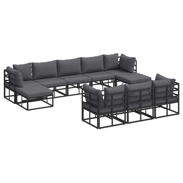 vidaXL Σετ Καναπέ Κήπου με μαξιλάρι 10 pcs Μαύρο Αλουμίνιο