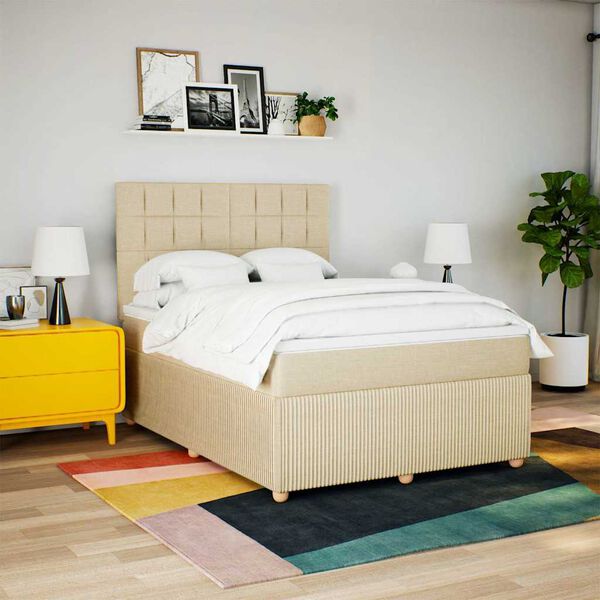 vidaXL &Kappa;&rho;&epsilon;&beta;ά&tau;&iota; Boxspring &mu;&epsilon; &Sigma;&tau;&rho;ώ&mu;&alpha; &Kappa;&rho;&epsilon;&mu; 140x200 &epsilon;&kappa;. &Upsilon;&phi;&alpha;&sigma;&mu;ά&tau;&iota;&nu;&omicron;
