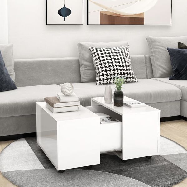 vidaXL Τραπεζάκι Σαλονιού Γυαλιστερό Λευκό 60x60x38 εκ. Μοριοσανίδα