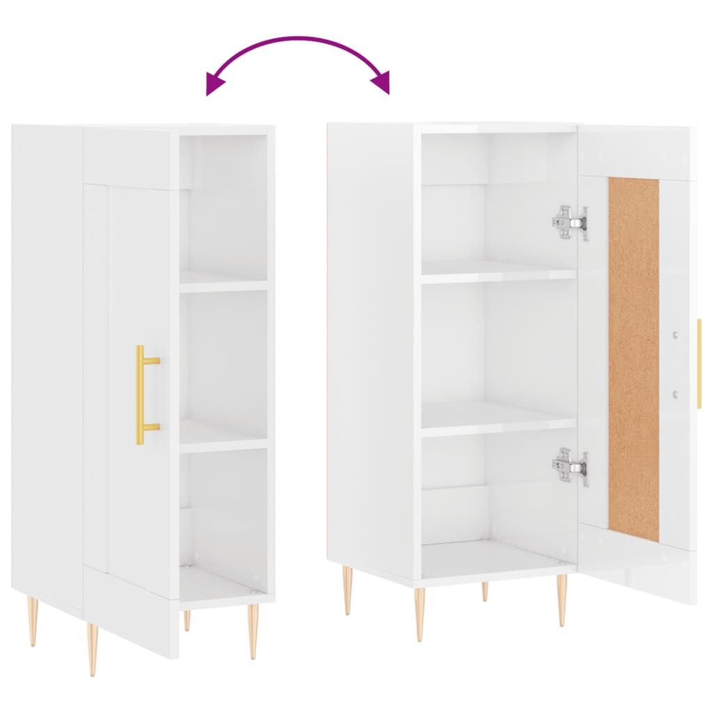 vidaXL Ντουλάπι Γυαλιστερό Λευκό 34,5x34x90 εκ. Επεξεργασμένο Ξύλο