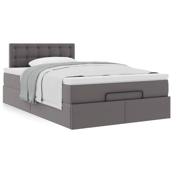 vidaXL Οθωμανικό κρεβάτι με στρώμα Γκρι 120x190 cm Faux Leather