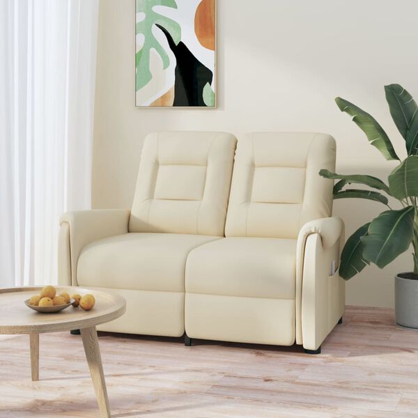 vidaXL Πολυθρόνα Μασάζ Ανακλινόμενη 2 Θέσεων Κρεμ από Συνθετικό Δέρμα