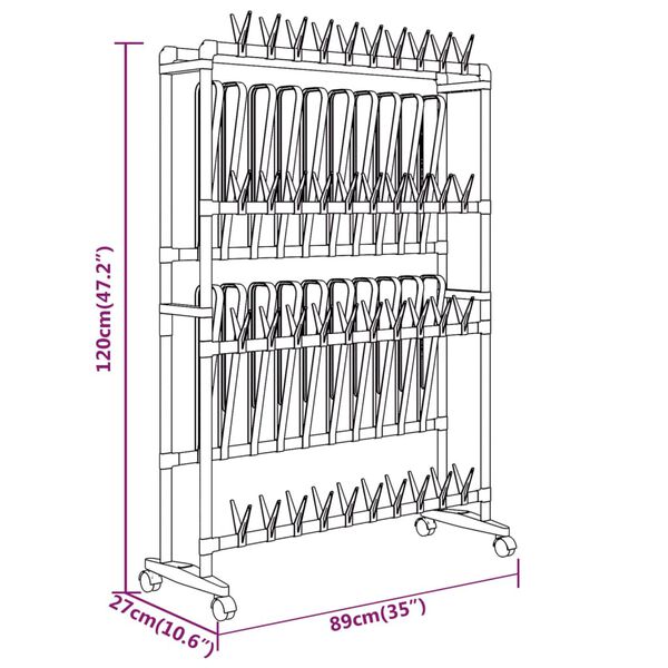 vidaXL Παπουτσοθήκη με Ρόδες Ασημί 89 x 27 x 120 εκ.