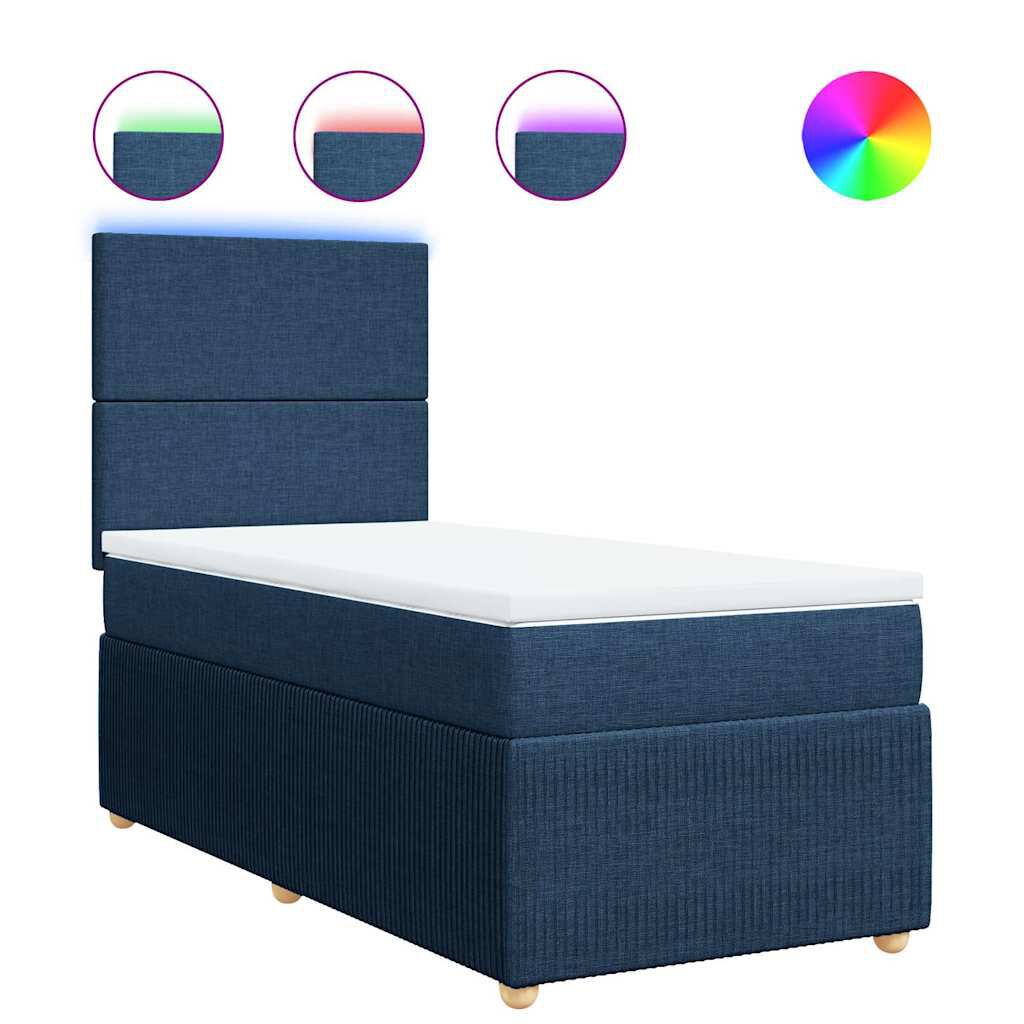 vidaXL Κρεβάτι Boxspring με Στρώμα Μπλε 100 x 200 εκ. Υφασμάτινο