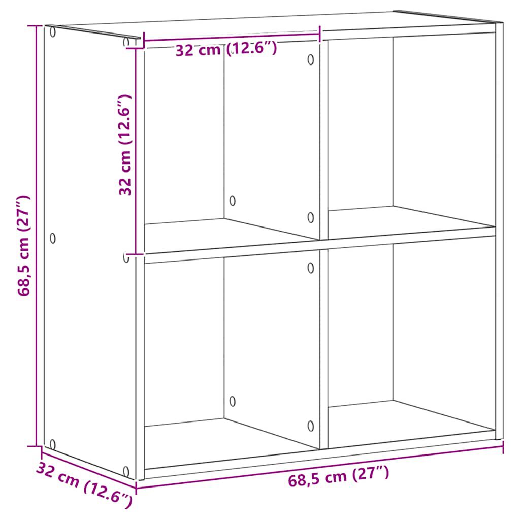 vidaXL Βιβλιοθήκη Αρτισιανή Δρυς 68,5x32x68,5 εκ. Επεξεργασμένο Ξύλο