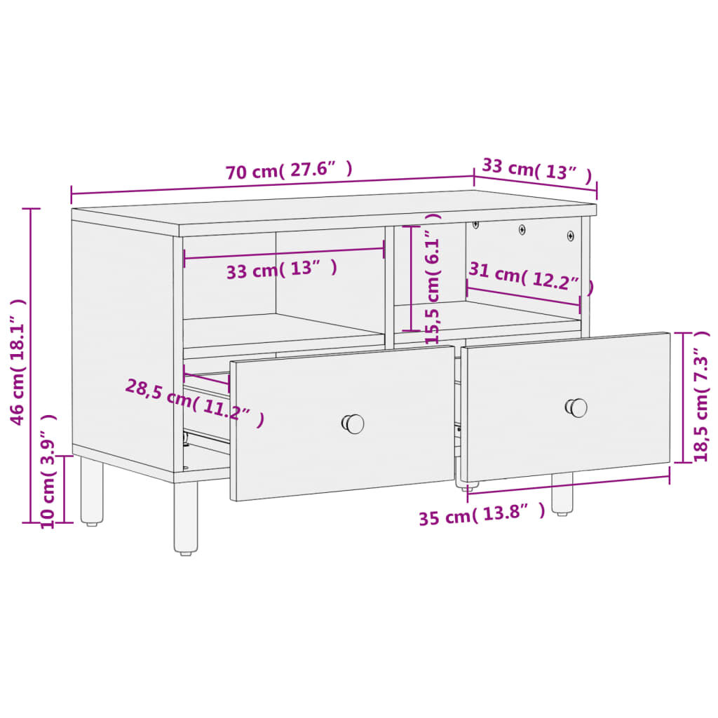 vidaXL Έπιπλο Τηλεόρασης Μαύρο 70 x 33 x 46 εκ. από Μασίφ Ξύλο Μάνγκο