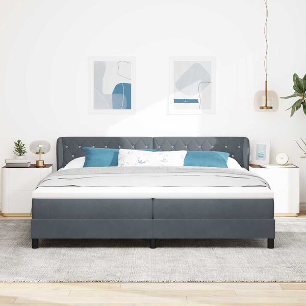vidaXL Κρεβάτι Box Spring με Στρώμα Σκούρο Γκρι 200x200 cm Βελούδο