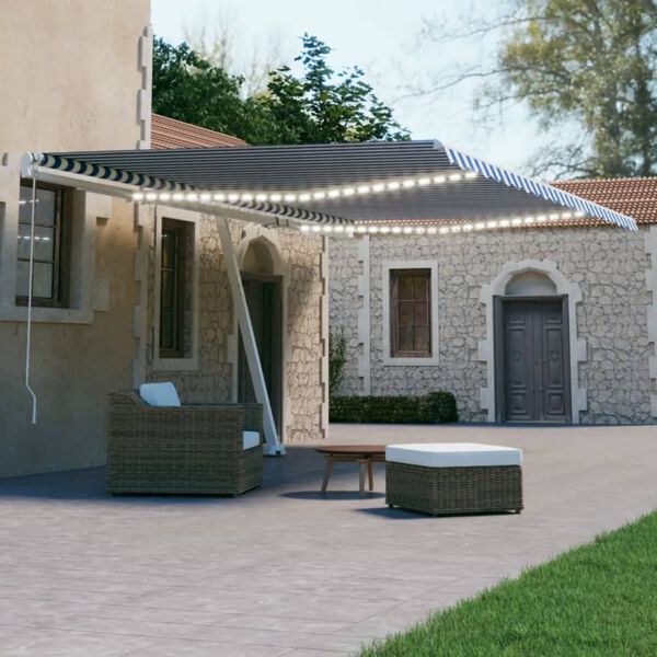 vidaXL Τέντα Αυτόματη με Αισθητήρα Ανέμου & LED Μπλε/Λευκό 500x300 εκ.