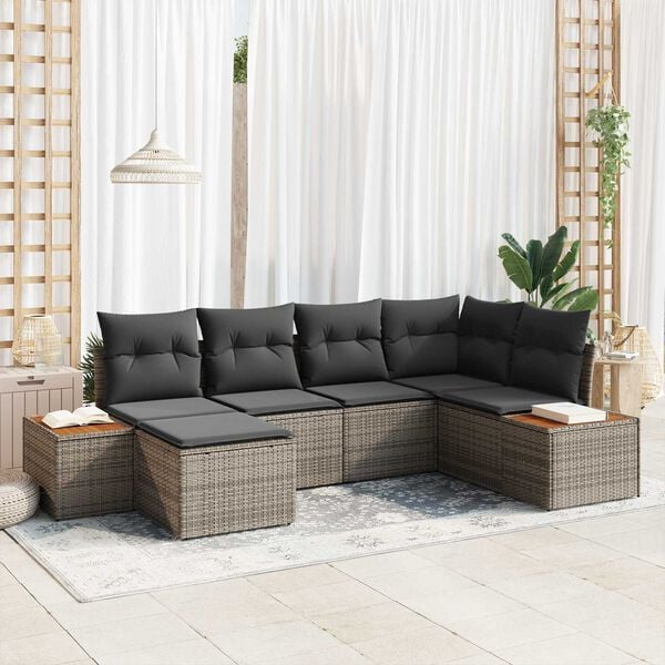 vidaXL Σετ Καναπέ Κήπου με μαξιλάρι 6 pcs Γκρι Πολυ ράταν