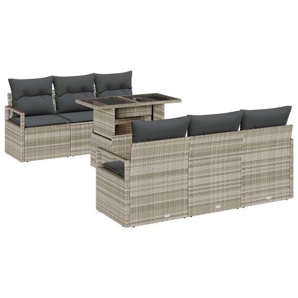 vidaXL Σετ Καναπέ Κήπου με αποθήκευση 7 pcs Ανοιχτό γκρι Πολυ ράταν