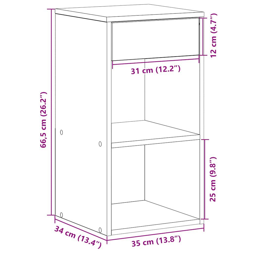 vidaXL Κομοδίνο με 2 συρτάρια Όψη Παλαιού Ξύλου 35x34x66,5 εκ.