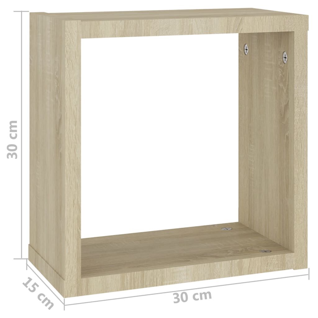 vidaXL Ράφια Κύβοι Τοίχου 2 τεμ. Sonoma Δρυς 30 x 15 x 30 εκ.