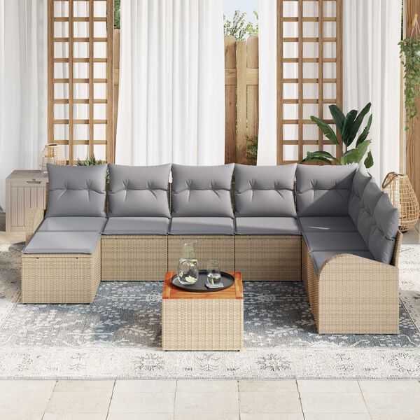vidaXL Σετ Καναπέ Κήπου με μαξιλάρι 9 pcs Μπεζ Πολυ ράταν