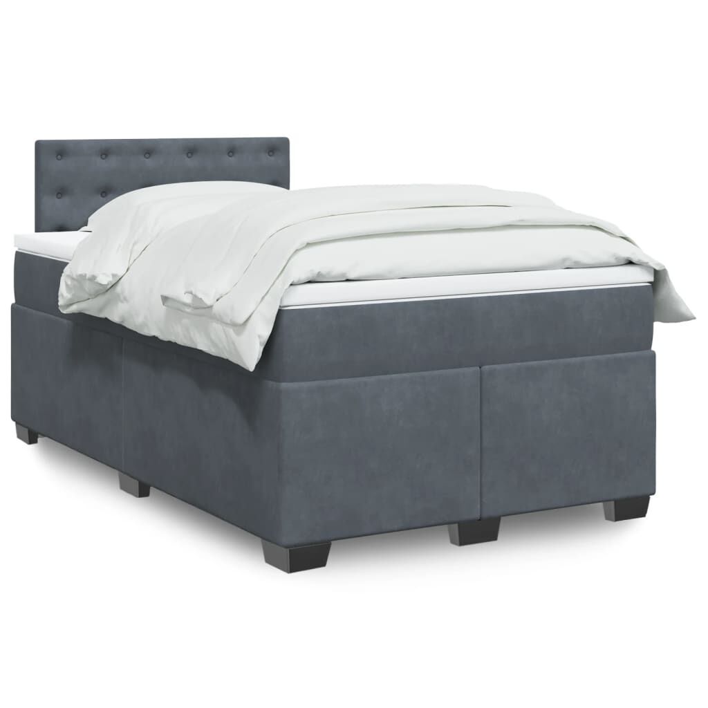 vidaXL Κρεβάτι Boxspring με Στρώμα Σκούρο Γκρι 120x200 εκ. Βελούδινο