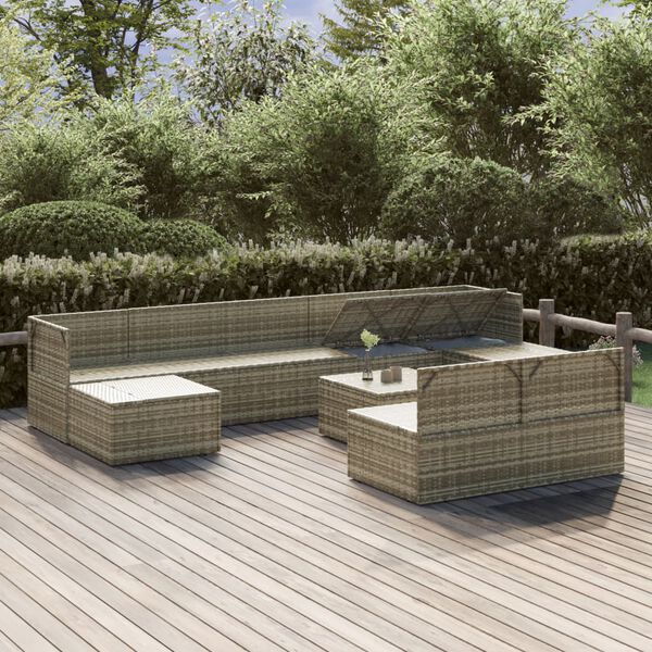 vidaXL Σαλόνι Κήπου 10 Τεμαχίων Γκρι από Συνθετικό Ρατάν με Μαξιλάρια