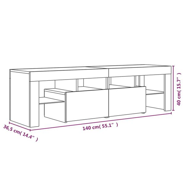 vidaXL Έπιπλο Τηλεόρασης με LED Καφέ Δρυς 140 x 36,5 x 40 εκ.