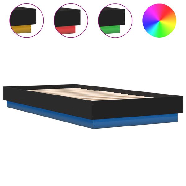 vidaXL Πλαίσιο Κρεβατιού με λυχνίες LED Μαύρο 100 x 200 εκ.