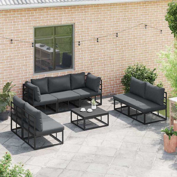 vidaXL Σετ Καναπέ Κήπου με μαξιλάρι 7 pcs Μαύρο Αλουμίνιο