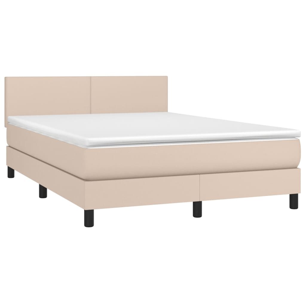 vidaXL Κρεβάτι Boxspring με Στρώμα Καπουτσίνο 140x200εκ.από Συνθ.Δέρμα